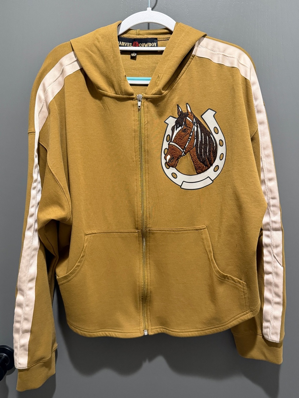 Marvel Cowboy Mustard Yellow Hooded Zip-Up Jacket with Cream Stripes